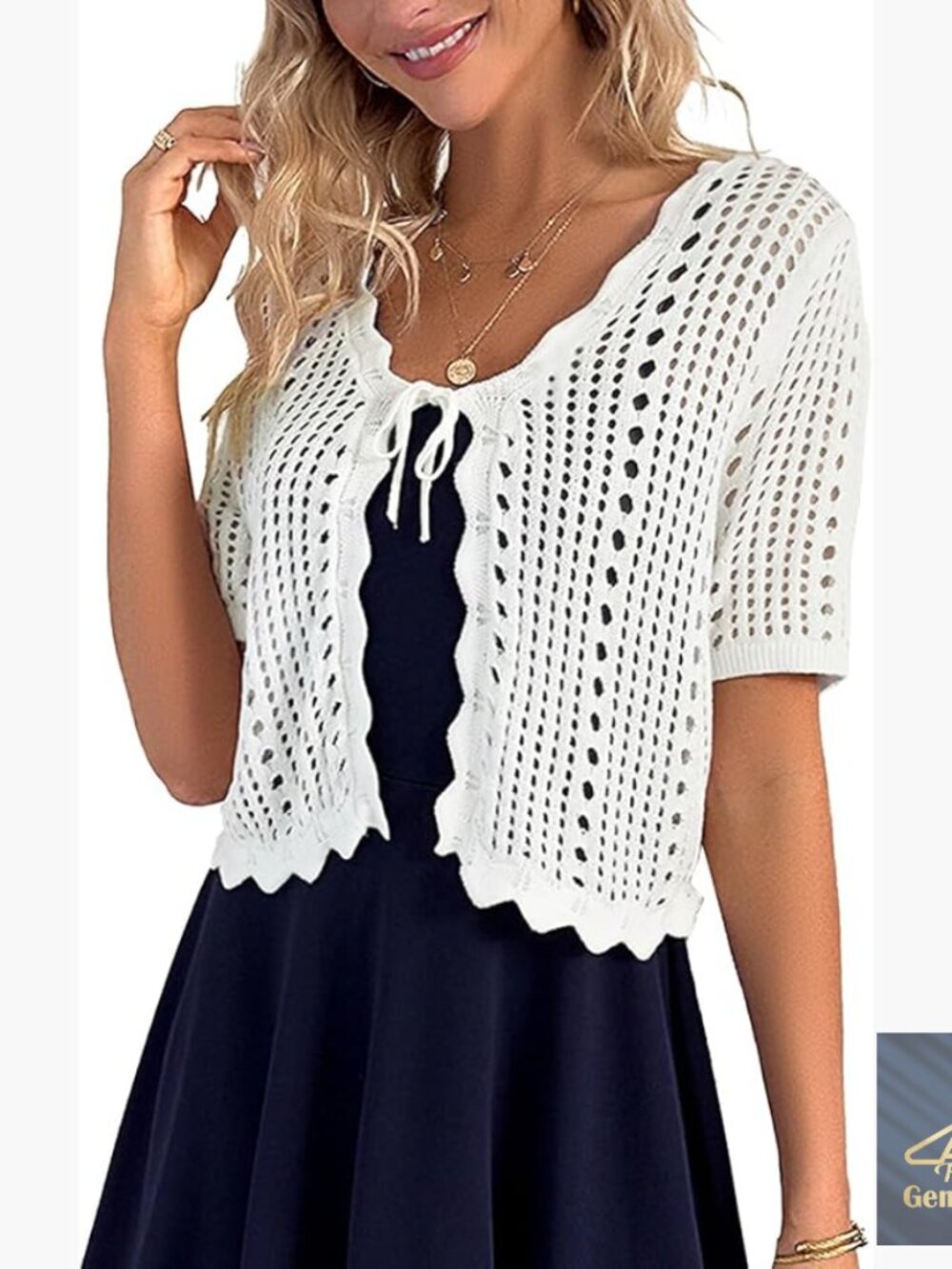 Crochet Shrug Sweater Tie Front Knit Bolero Short Sleeve Cropped Cardigan